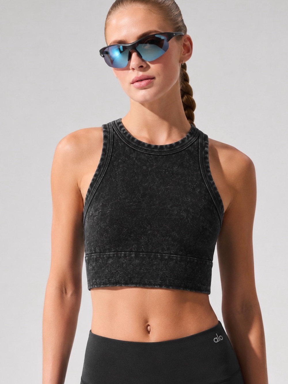 Alo Yoga Black Acid Wash Racerback Sports Bra Size M - Picture 4 of 4